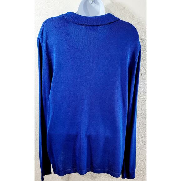 Philippe Marques Blue Knitted Sweater Rhinestones Top 14 Lightweight Collard - Picture 3 of 7